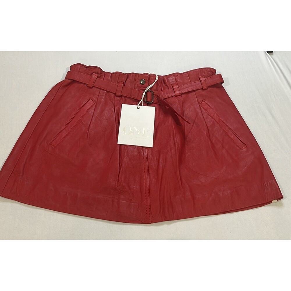 NWT Revolve One Teaspoon Red Leather Mini Skirt 15” Waist US 2/4 Retail $300